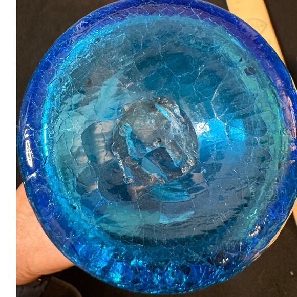 Blue Crackle Glass. Pitcher 7" hand Blown - Picture 6 of 6